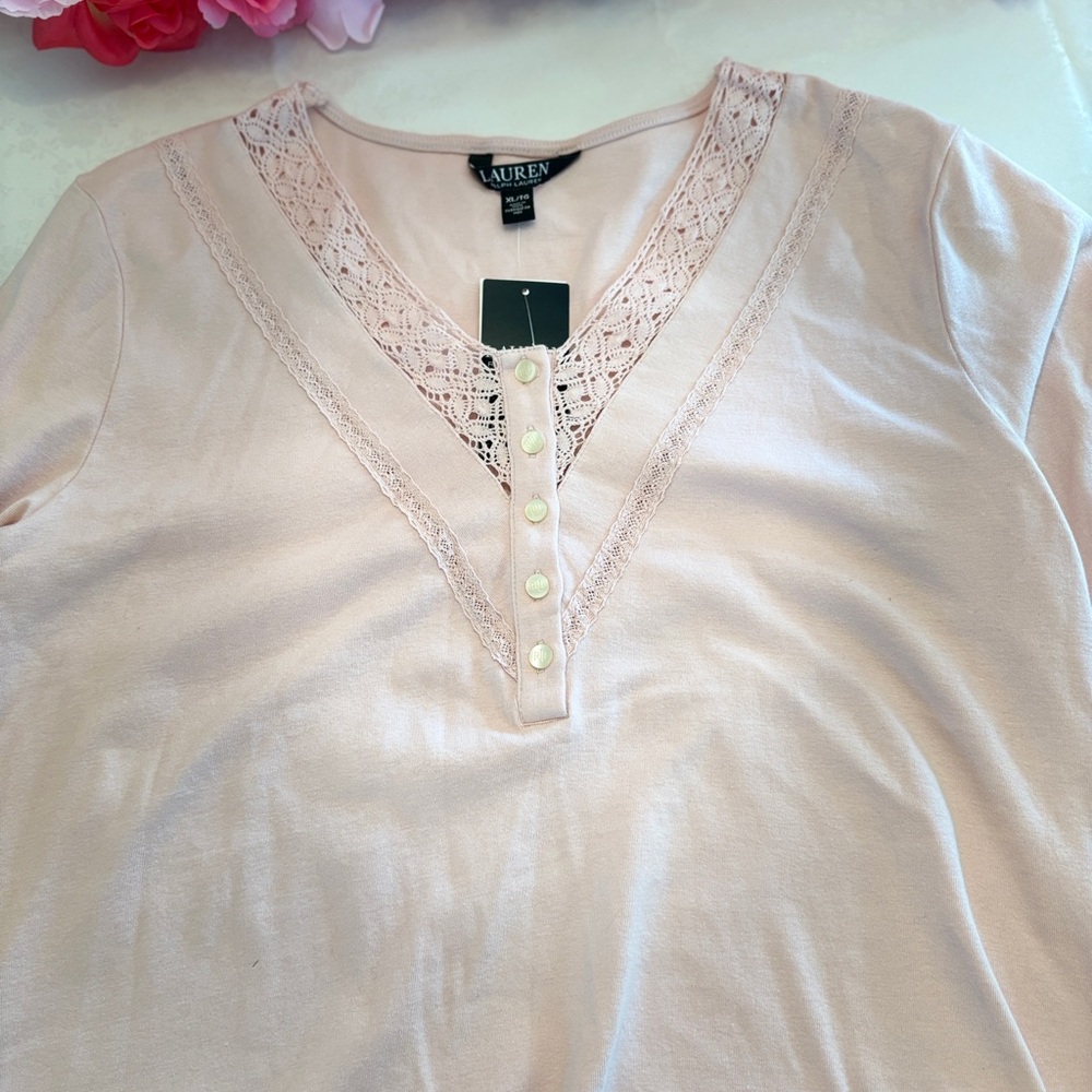 Lot of 3 Lauren Ralph Lauren Lace-Trim Henley Tops XL - Picture 5 of 11